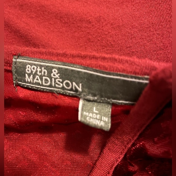 NWOT 89th & Madison burgundy top sz L - velvet pattern on shoulder & 3/4 sleeve - Picture 6 of 6